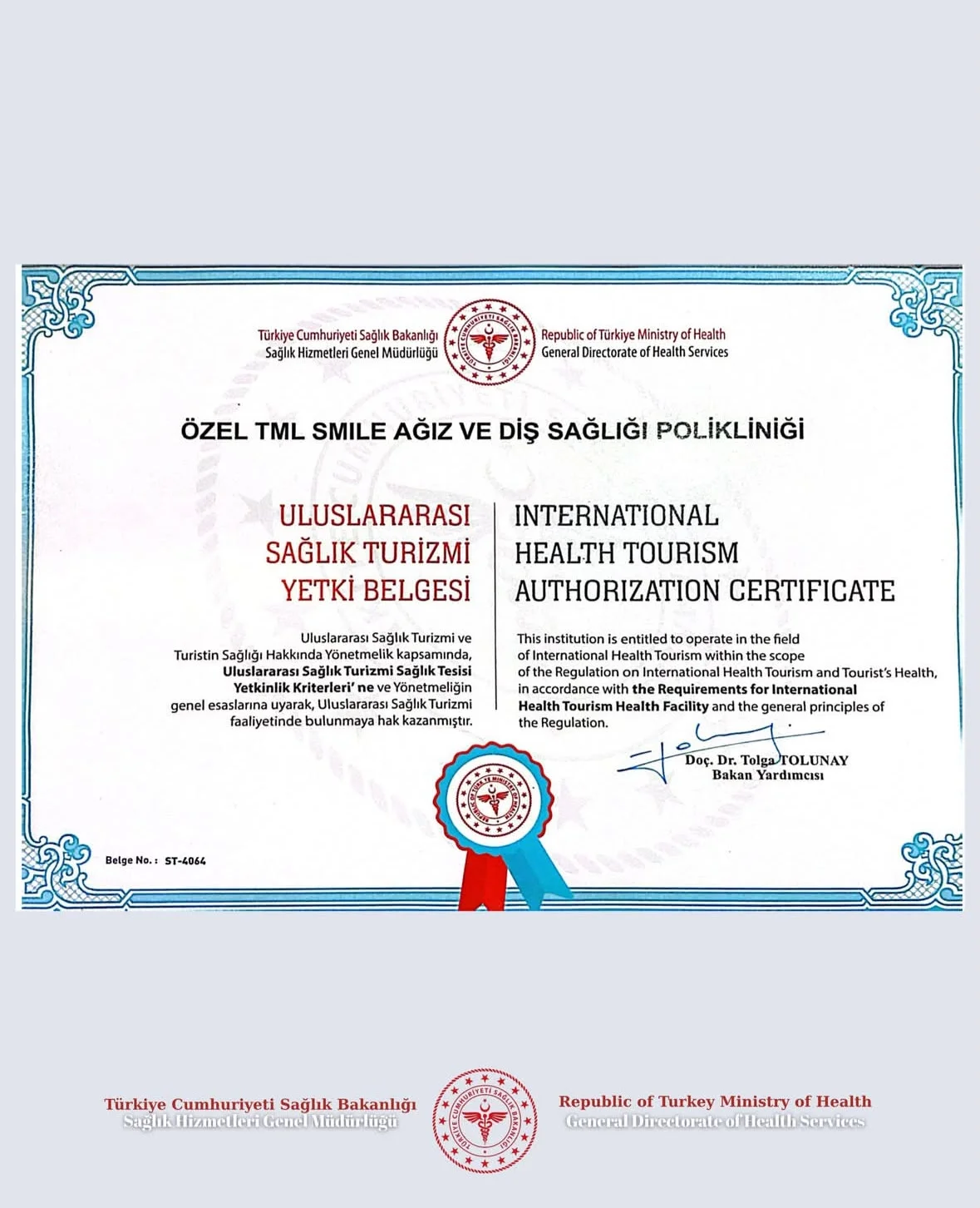 International Health Tourism Authorization Certificate